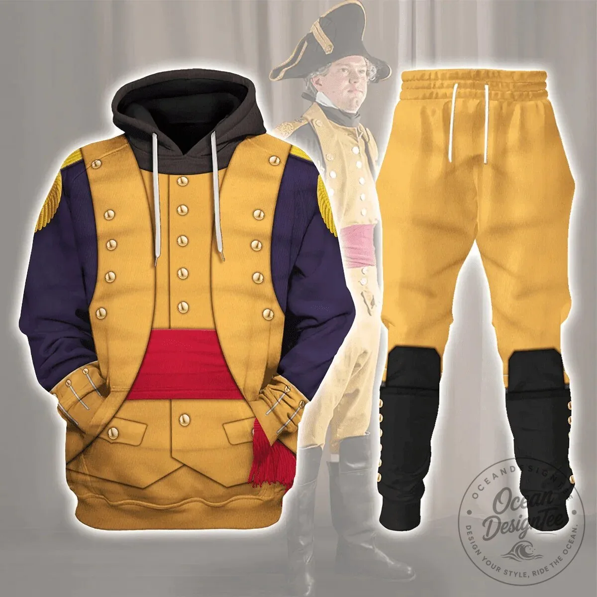 George Washington Uniform Historical American Revolution All Over Print Hoodie