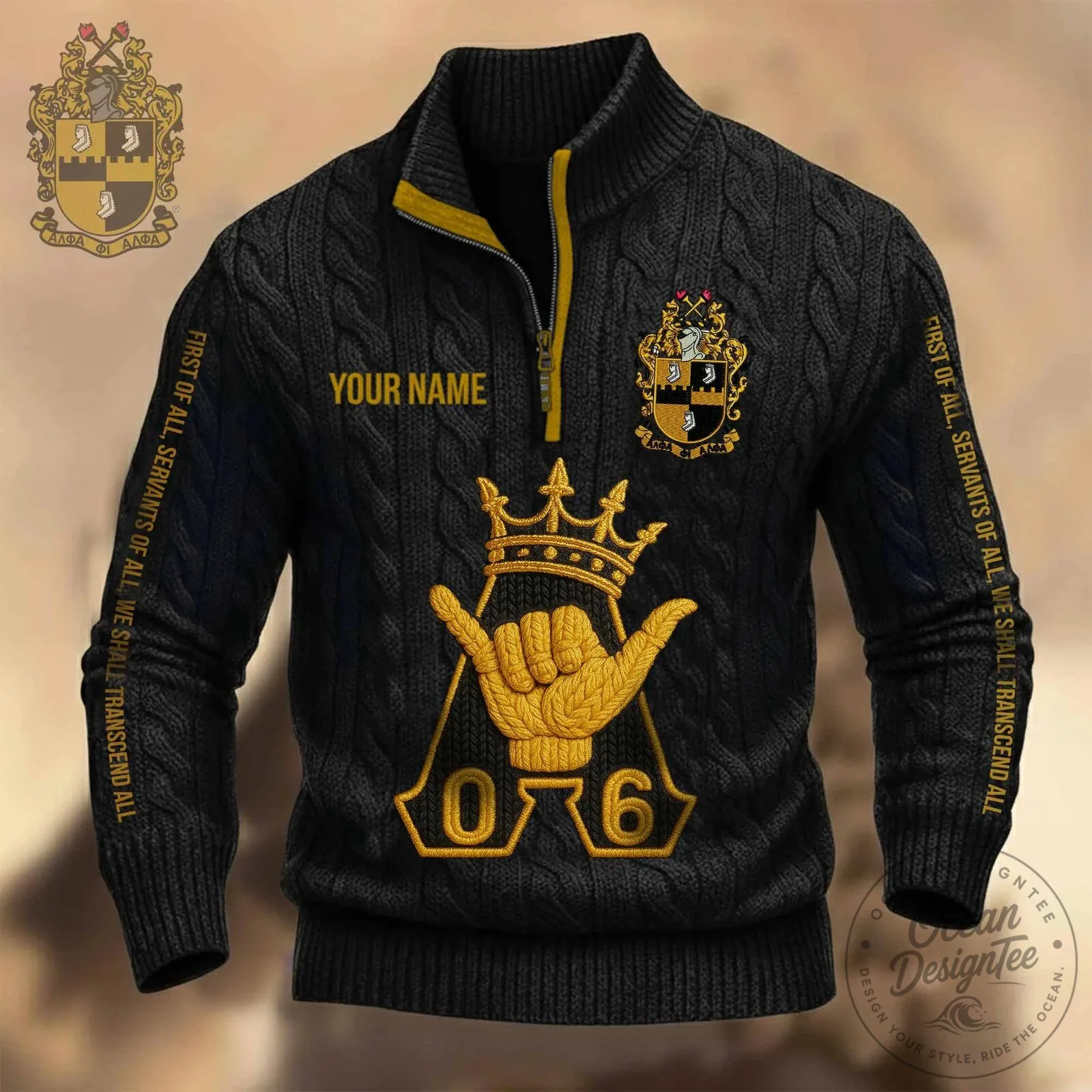 Alpha Phi Alpha Fraternity Incorporated Quarter Zip Cable Knit Sweater