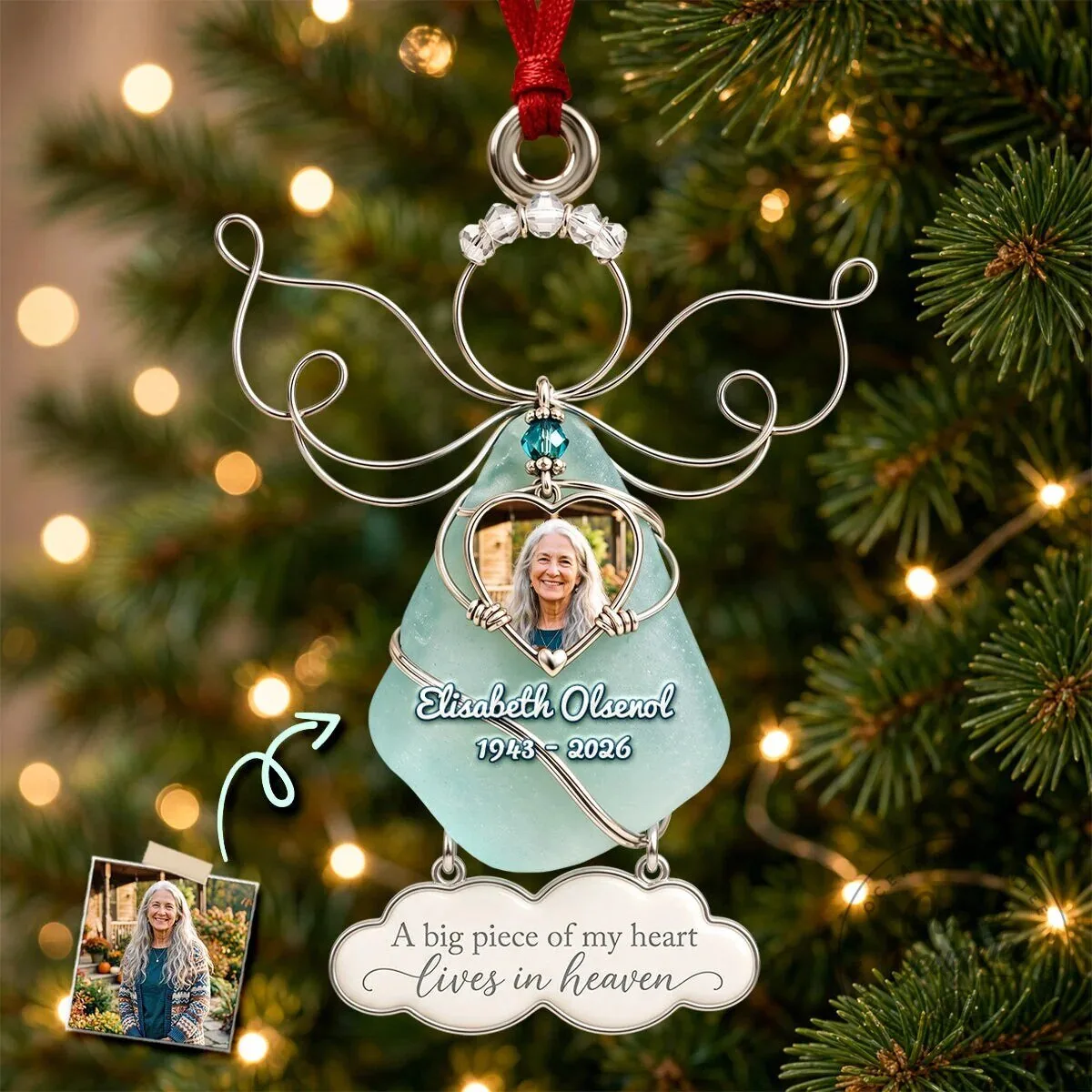 Personalized Memorial Angel Heaven Seaglass Christmas Ornament