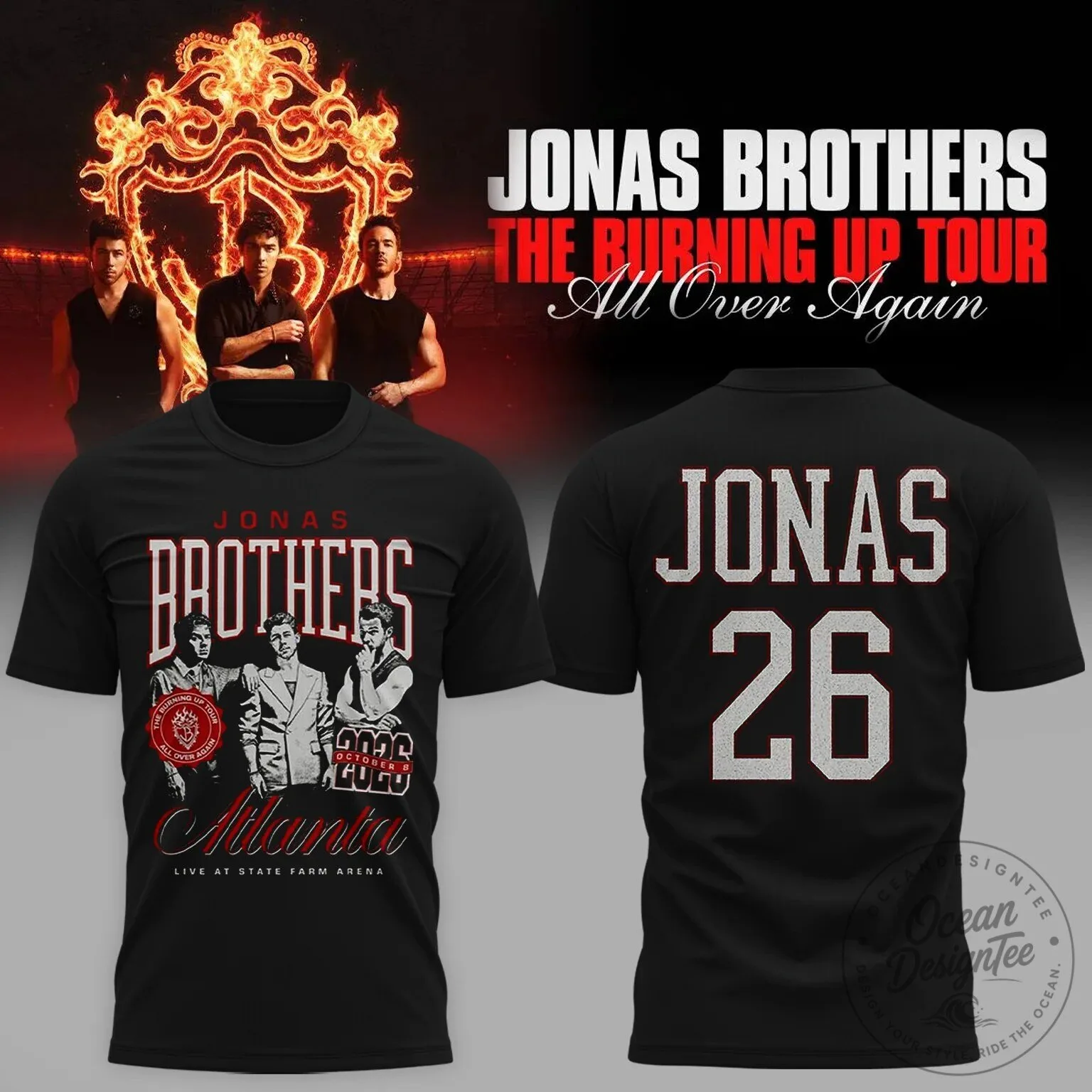 Jonas Brothers The Burning Up Tour All Over Again Atlanta 2026 Concert T-Shirt