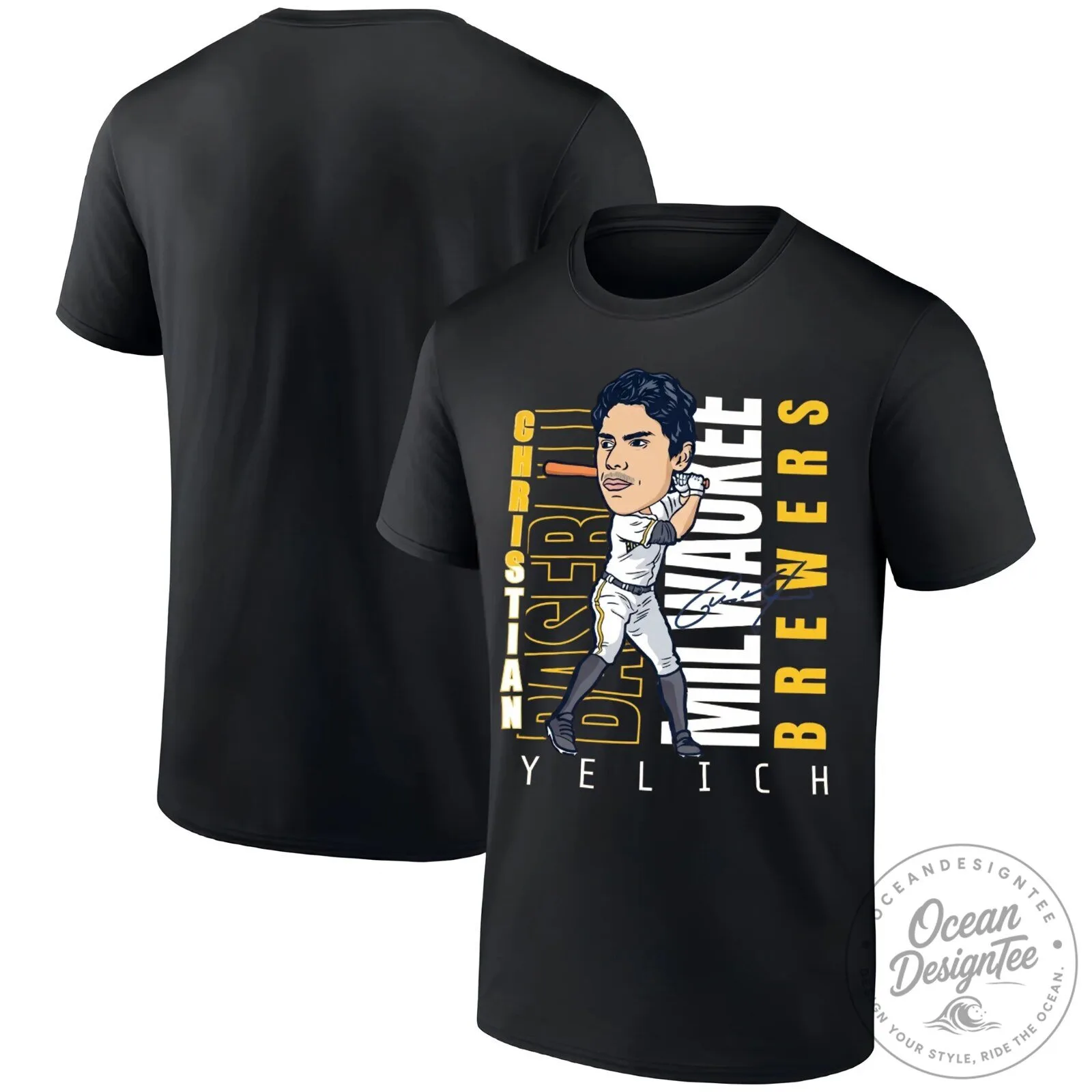 Black T-Shirt Featuring Christian Yelich's Caricature for Milwaukee Brewers Fans