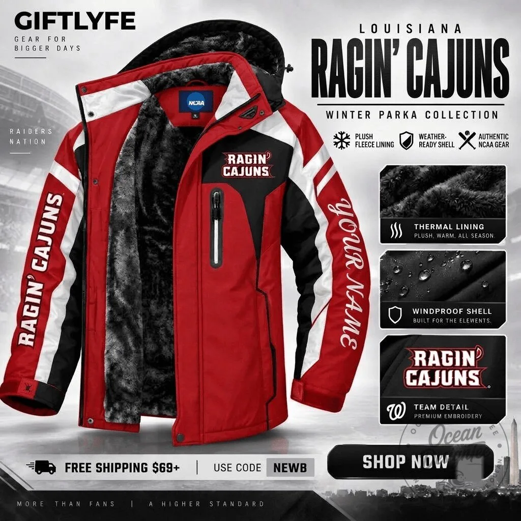 Louisiana Ragin' Cajuns NCAA Waterproof Winter Parka Jacket with Plush Fleece Lining