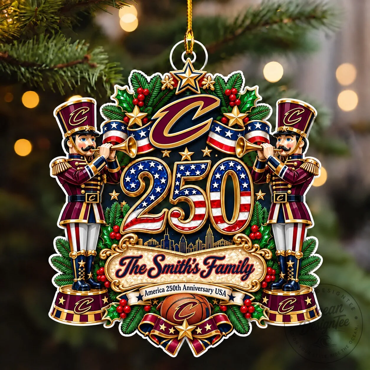 Cleveland Cavaliers Basketball Team Personalized Christmas Ornament