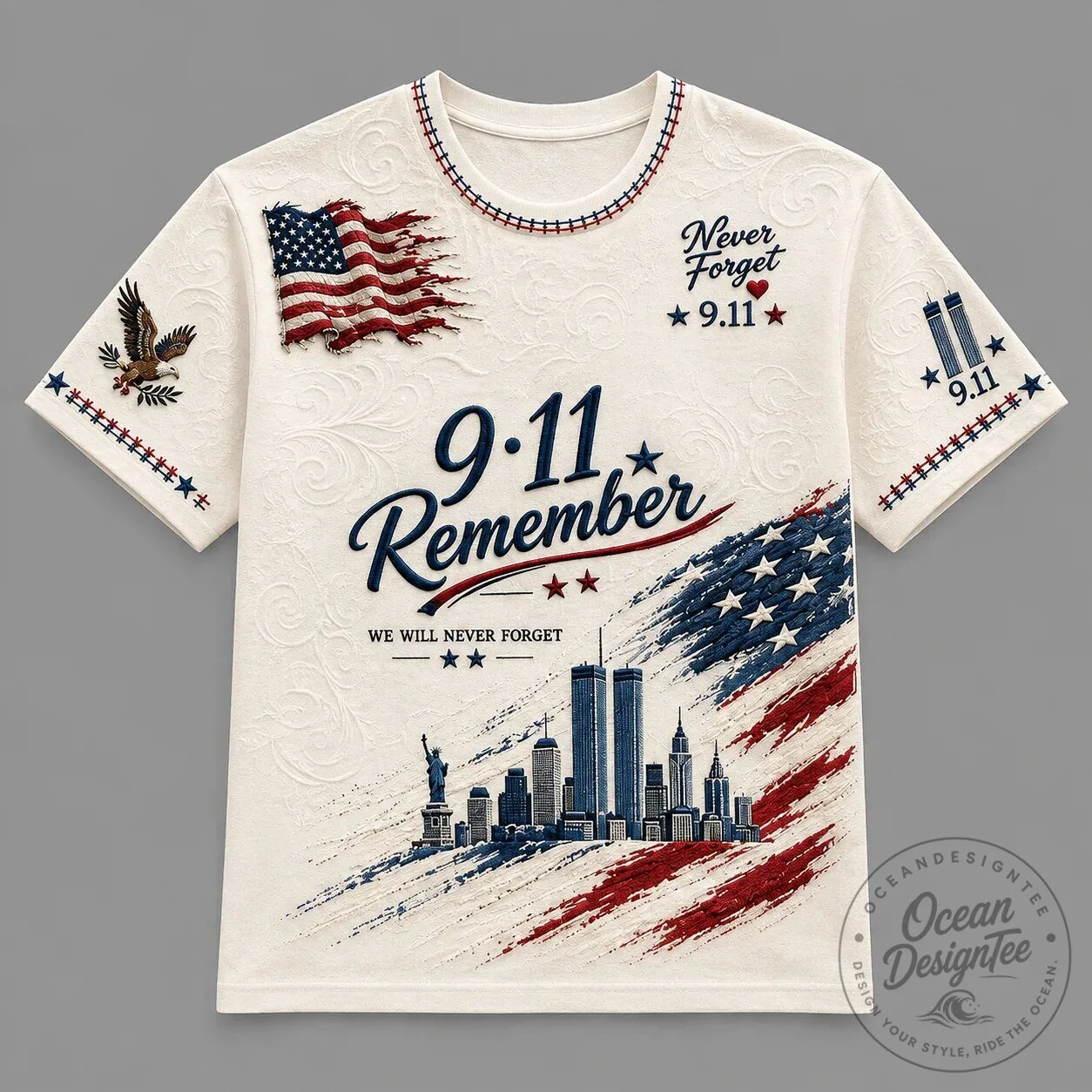 September 11 Never Forget Memorial American Flag T-Shirt