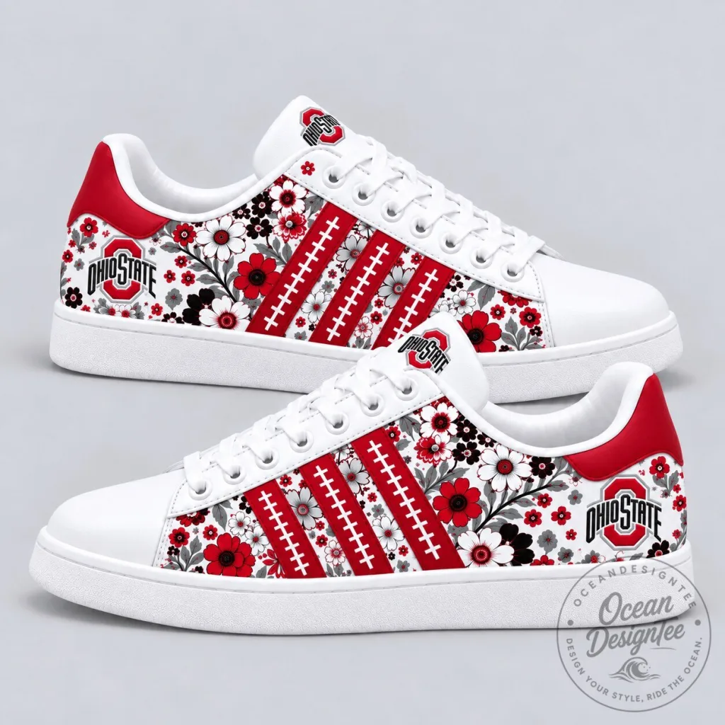 Ohio State Buckeyes Floral Pattern NCAA Football Team Fan Shoes Ohio State Buckeyes Floral Pattern NCAA Football Team Fan Shoes
