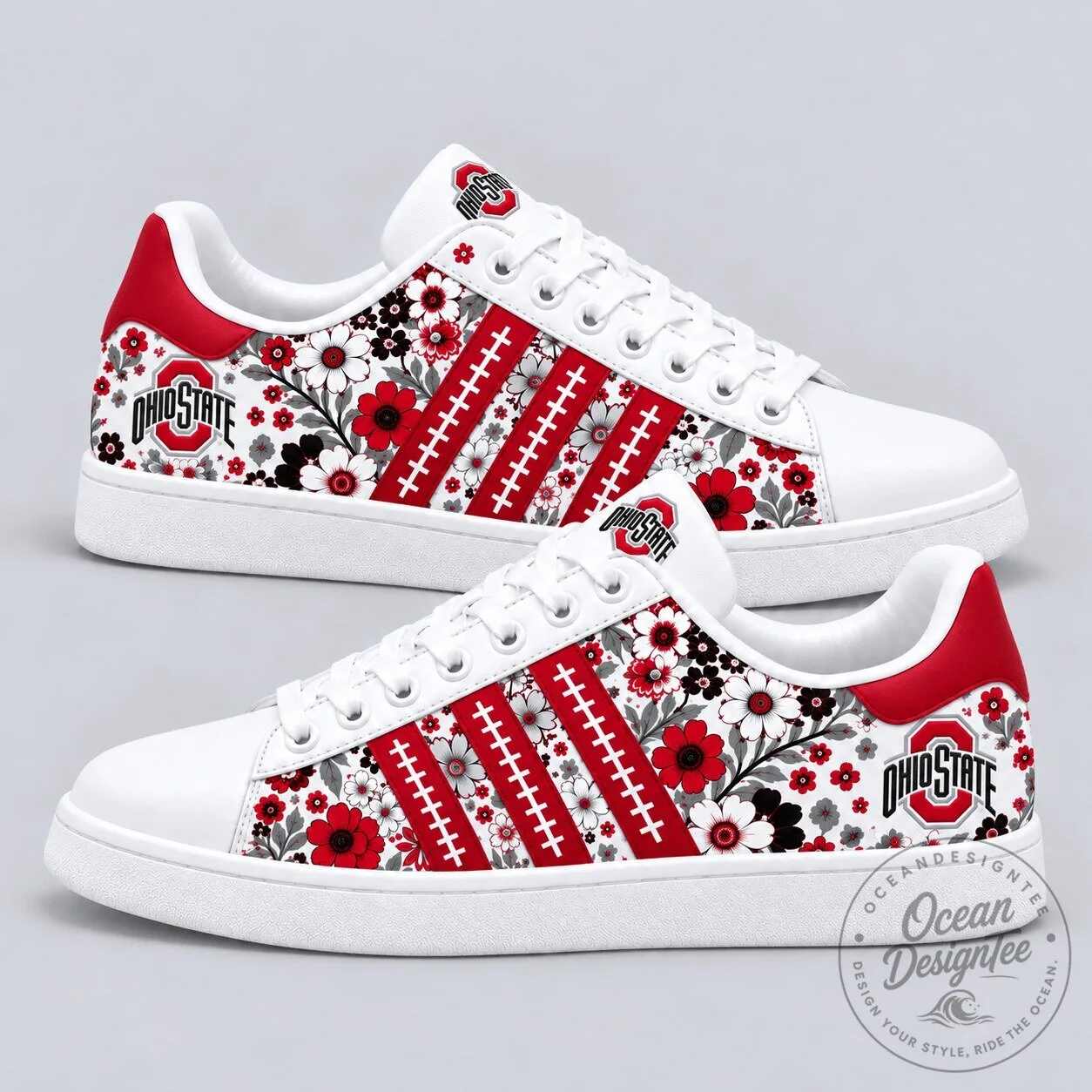 Ohio State Buckeyes Floral Pattern NCAA Football Team Fan Shoes
