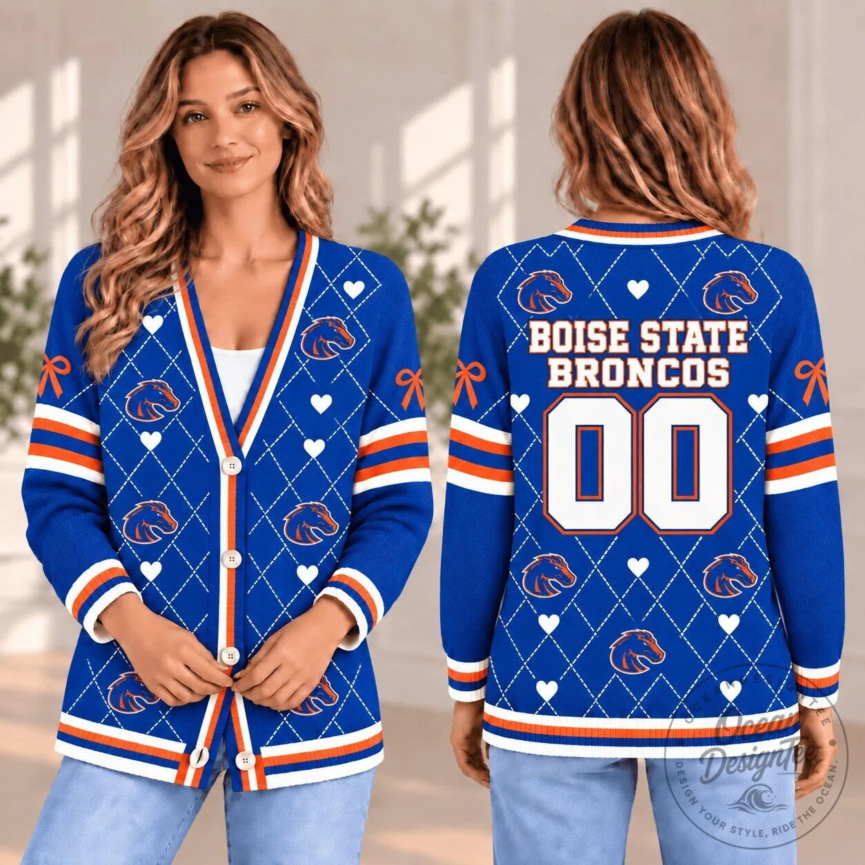 Boise State Broncos Personalized Team Spirit Cardigan Sweater