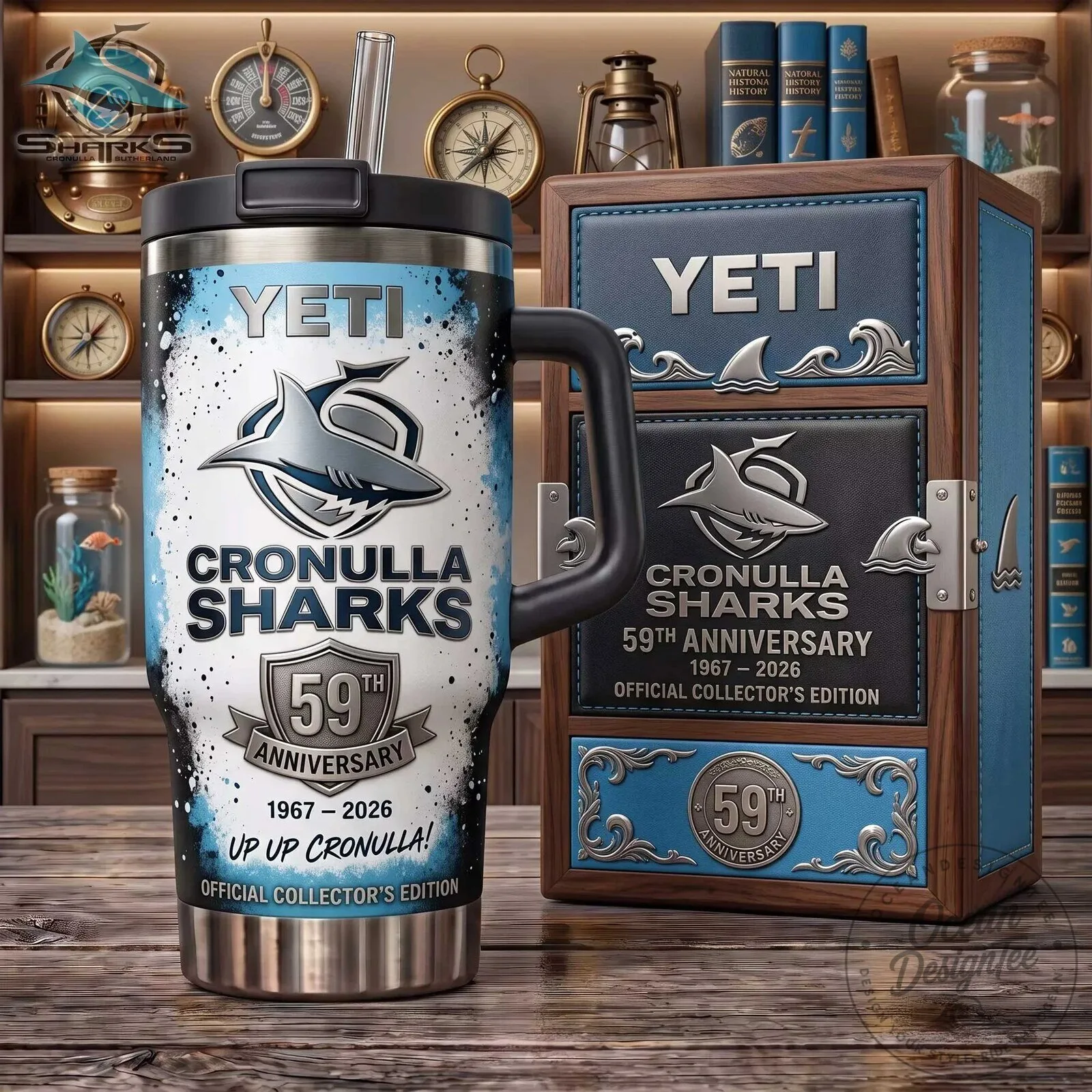 Cronulla Sharks 59th Anniversary Yeti Style Stainless Steel Tumbler