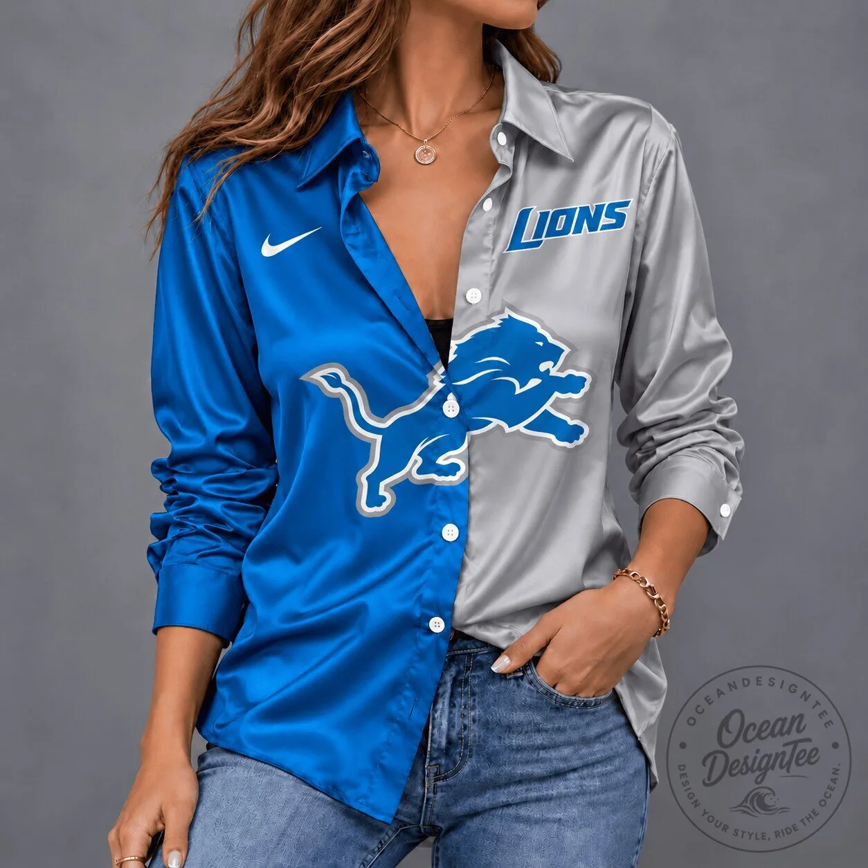 Detroit Lions National Football League Team Spirit Satin Long-Sleeve Shirt 3 Detroit Lions National Football League Team Spirit Satin Long-Sleeve Shirt