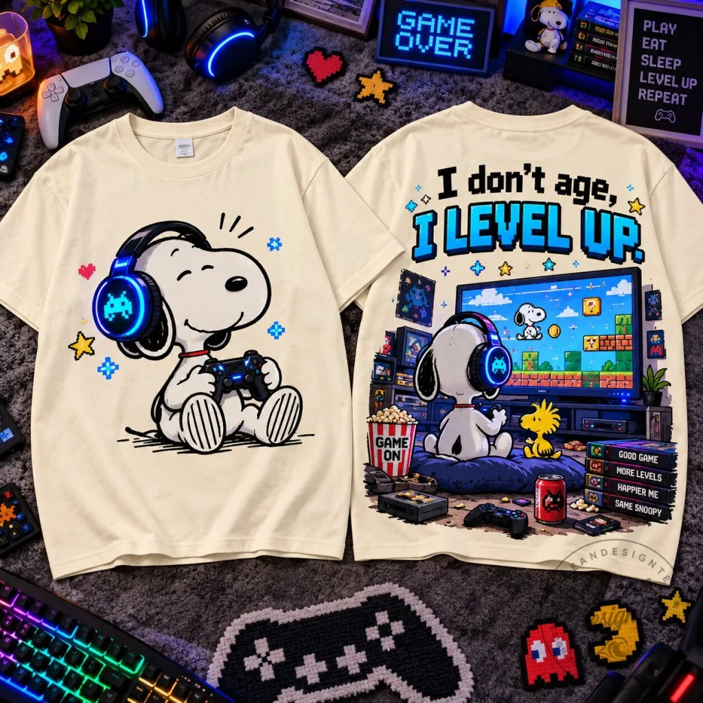 Snoopy Gamer Level Up Every Day Video Game T-Shirt for Gaming Lovers Snoopy Gamer Level Up Every Day Video Game T-Shirt for Gaming Lovers