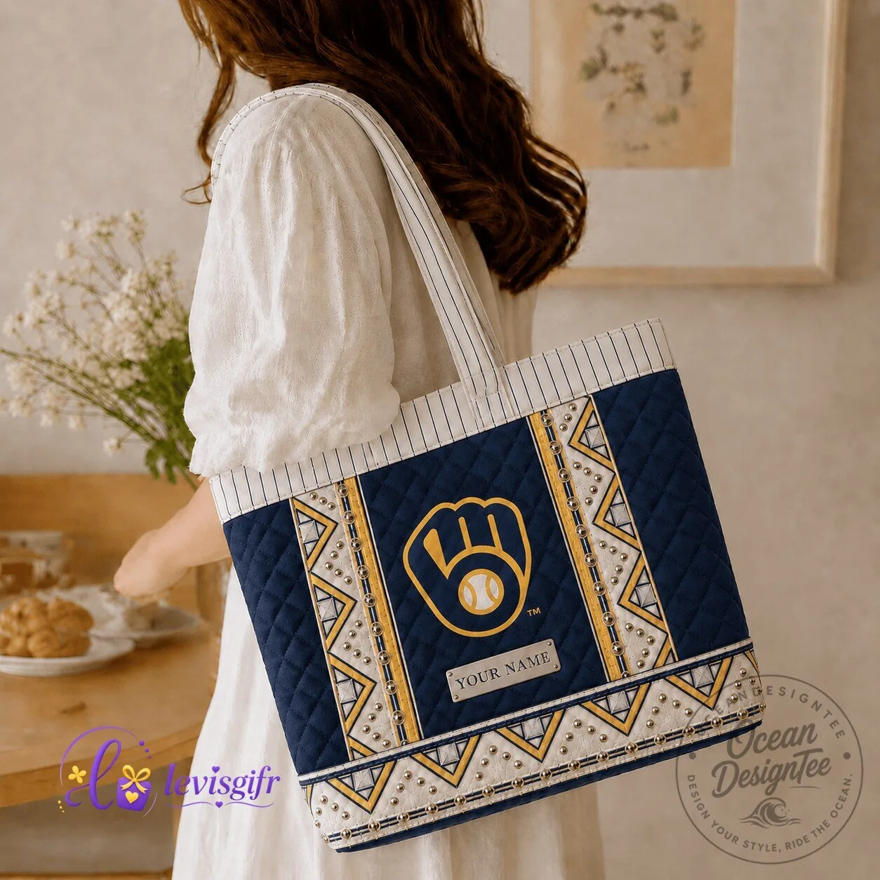Milwaukee Brewers Baseball Quilted Tote Bag for Women, Personalized Gift