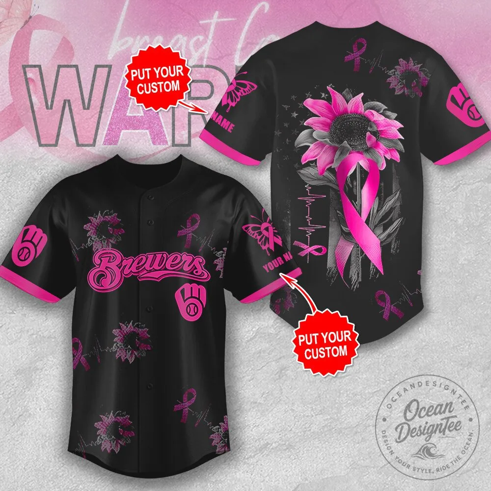 Milwaukee Brewers Baseball Breast Cancer Awareness Pink Sunflower Jersey