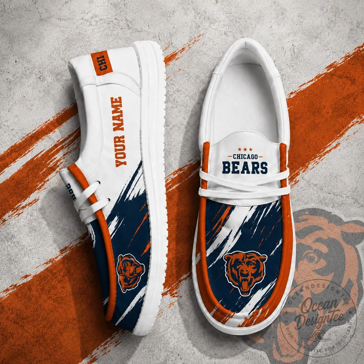 Chicago Bears Personalized Custom Name Team Logo White Casual Shoes