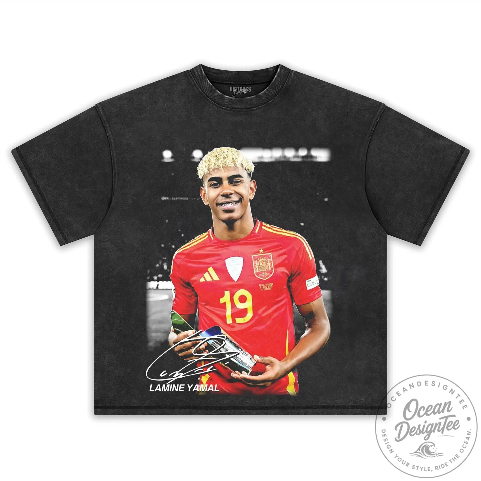 Black Cotton T-Shirt featuring Graphic Design of Football Player Lamine Yamal 7 Black Cotton T-Shirt featuring Graphic Design of Football Player Lamine Yamal