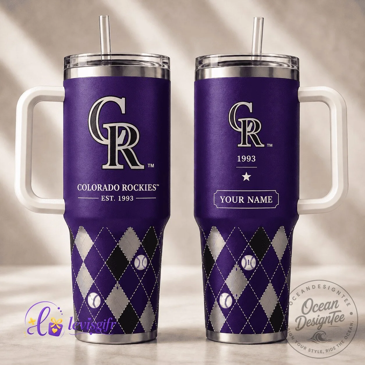 Colorado Rockies Baseball Team Personalized Argyle Pattern 40oz Tumbler