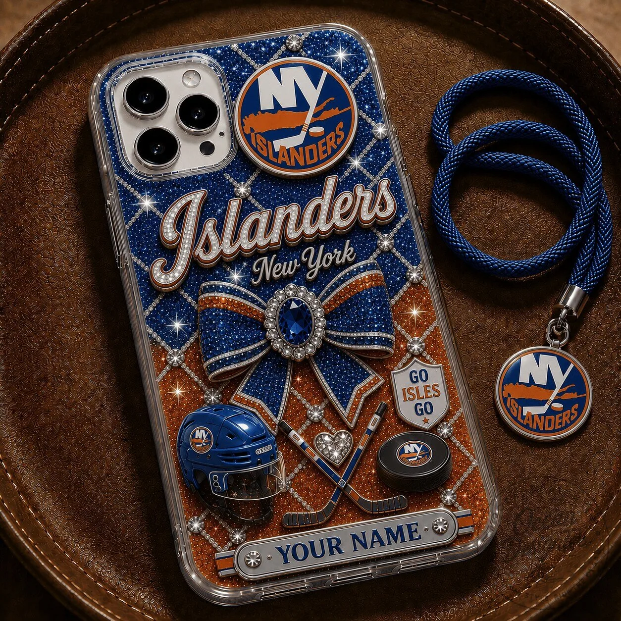 New York Islanders Ice Hockey Team Custom Name Glitter Phone Case