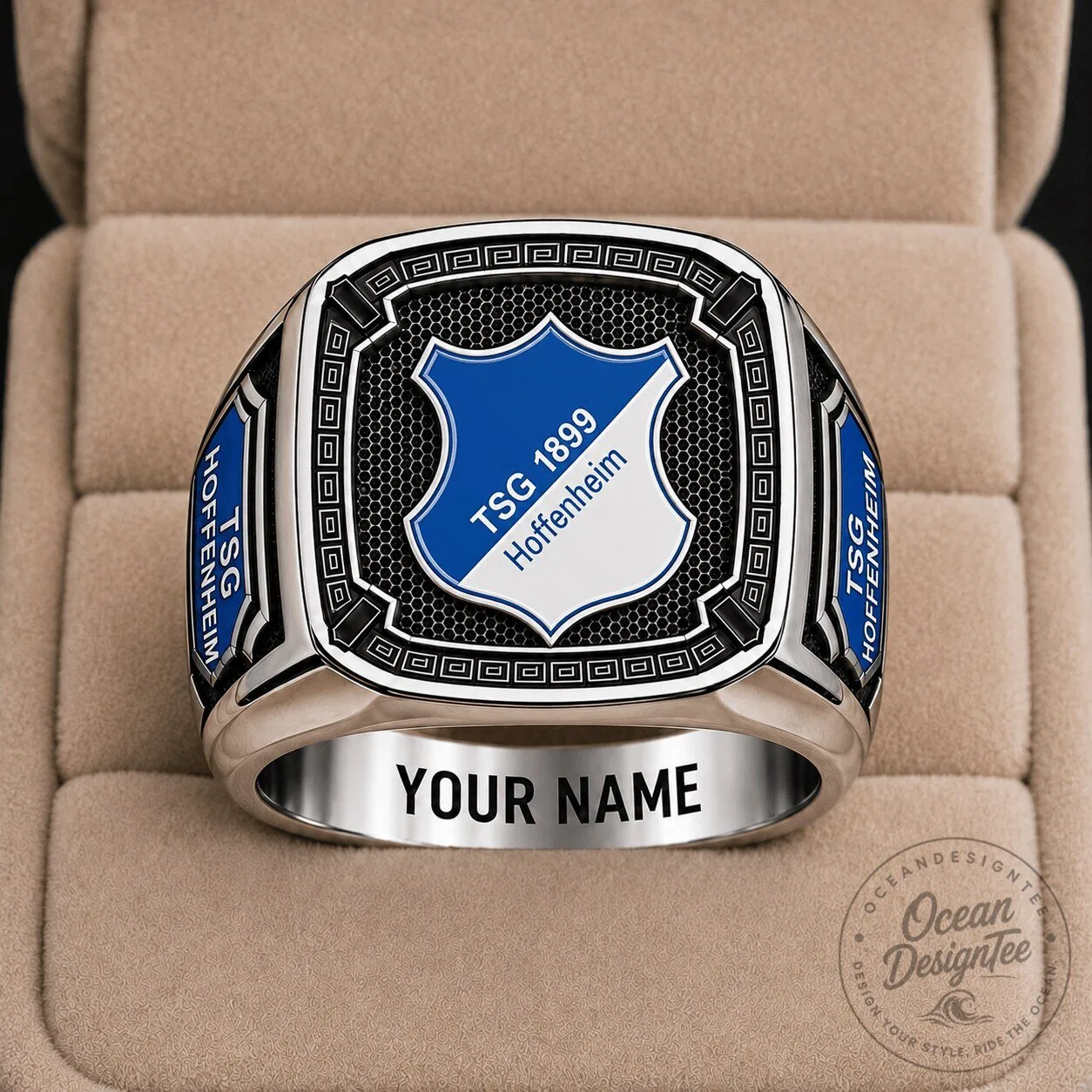TSG Hoffenheim Bundesliga Football Club Custom Name Engraved Silver Ring