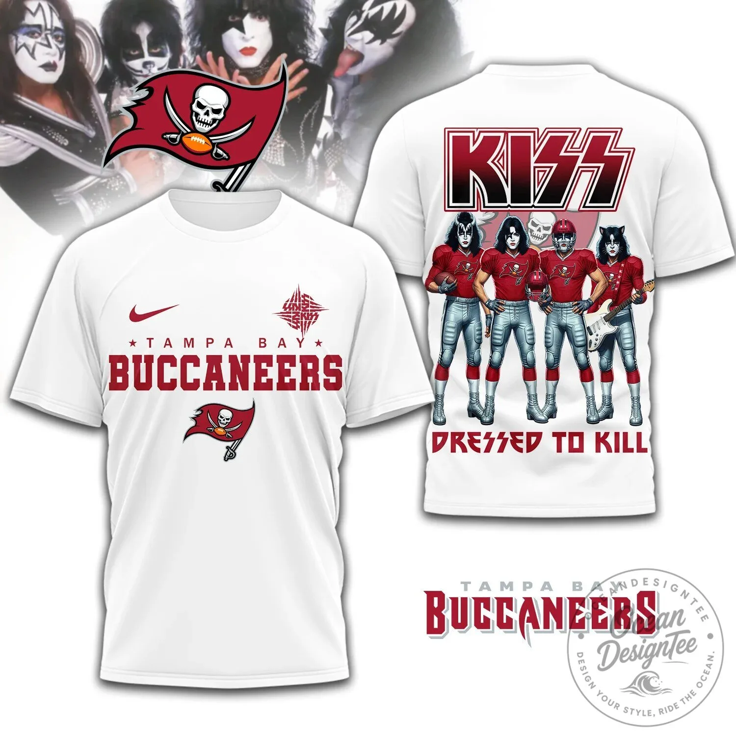 Tampa Bay Buccaneers Kiss Band Dressed to Kill Album Cover T-Shirt