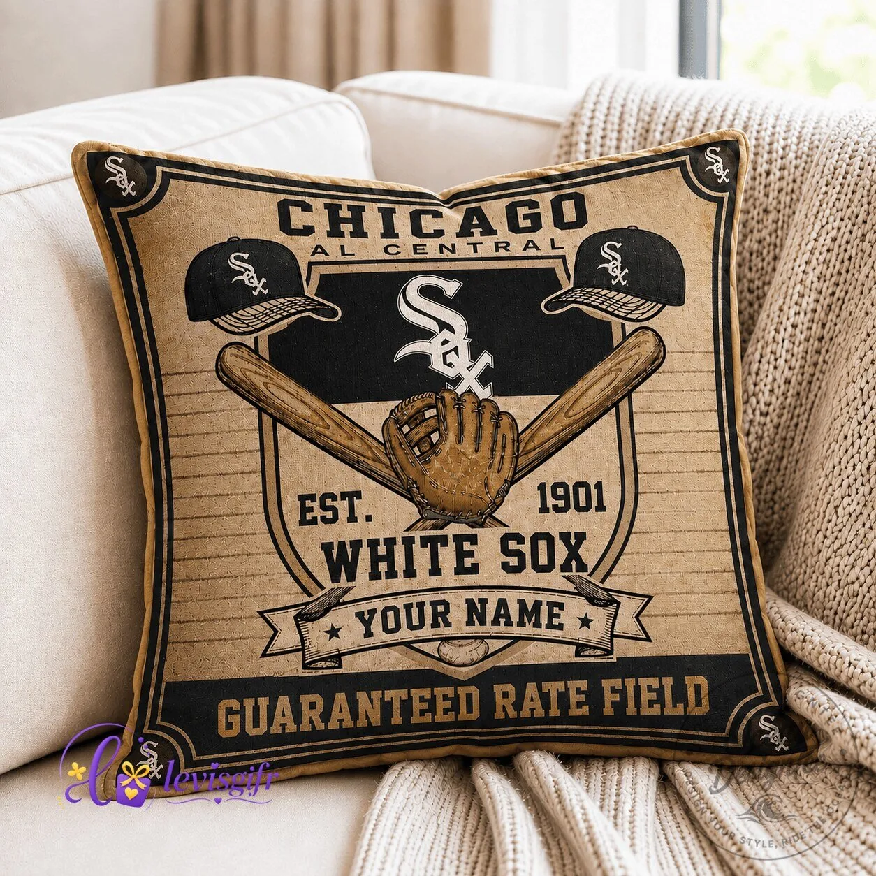 Chicago White Sox Baseball Vintage Design Throw Pillow Case