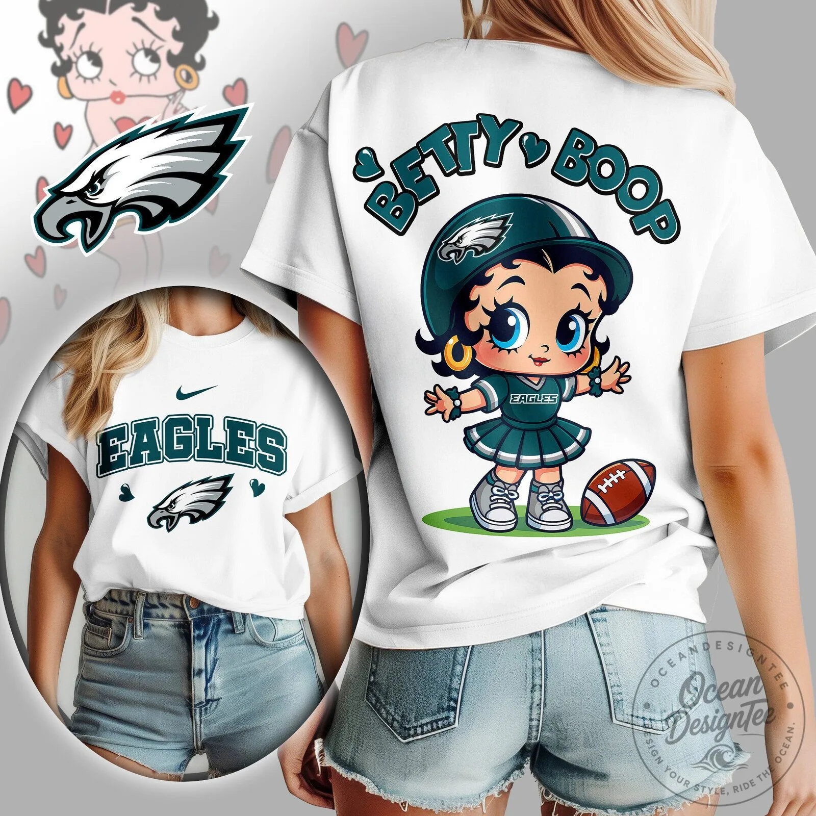 Philadelphia Eagles Betty Boop Football Fan Women's White T-Shirt