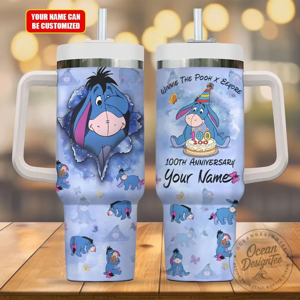 Personalized Eeyore Winnie the Pooh 100th Anniversary Stainless Steel Tumbler