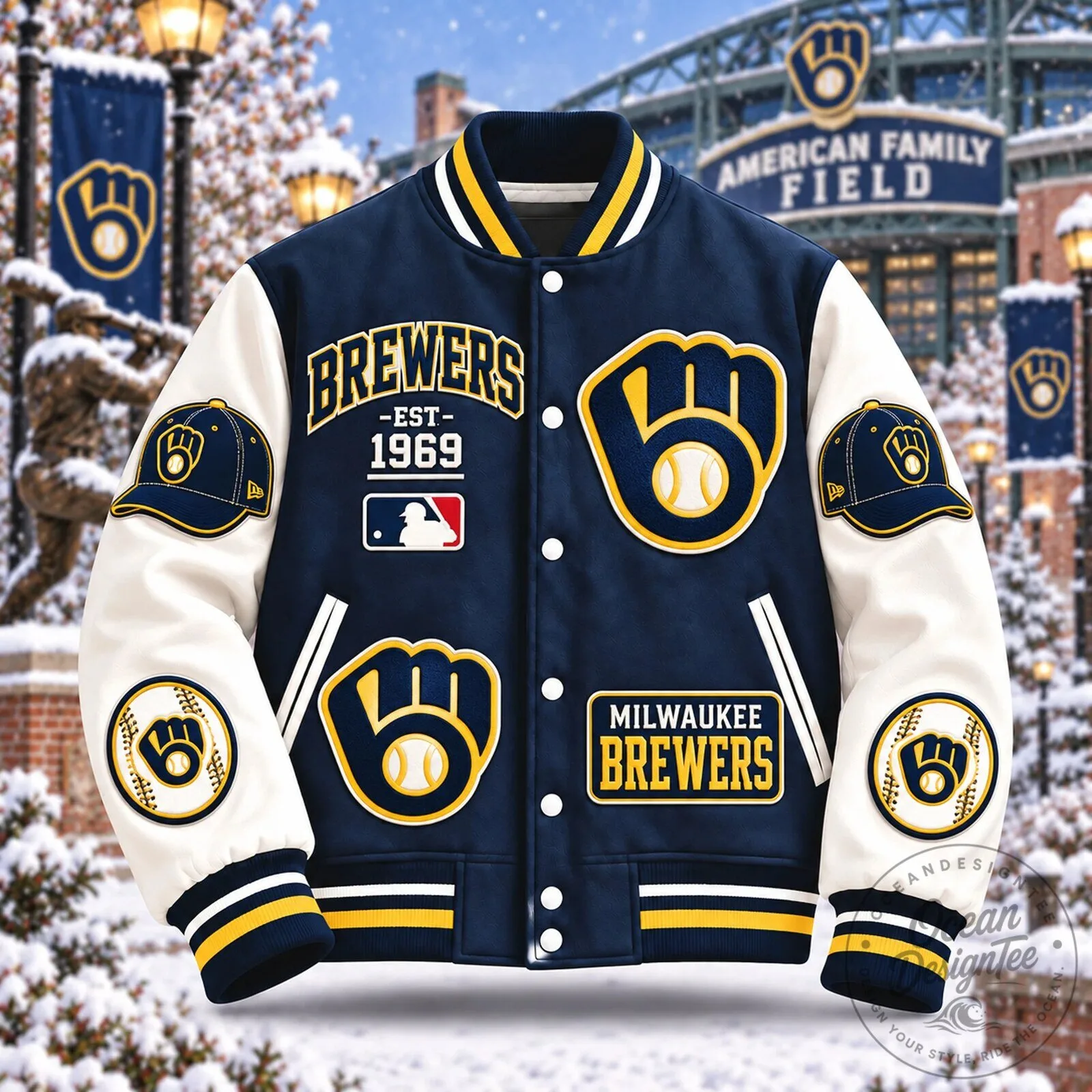 Milwaukee Brewers Baseball Team Varsity Jacket, American Family Field Winter Apparel