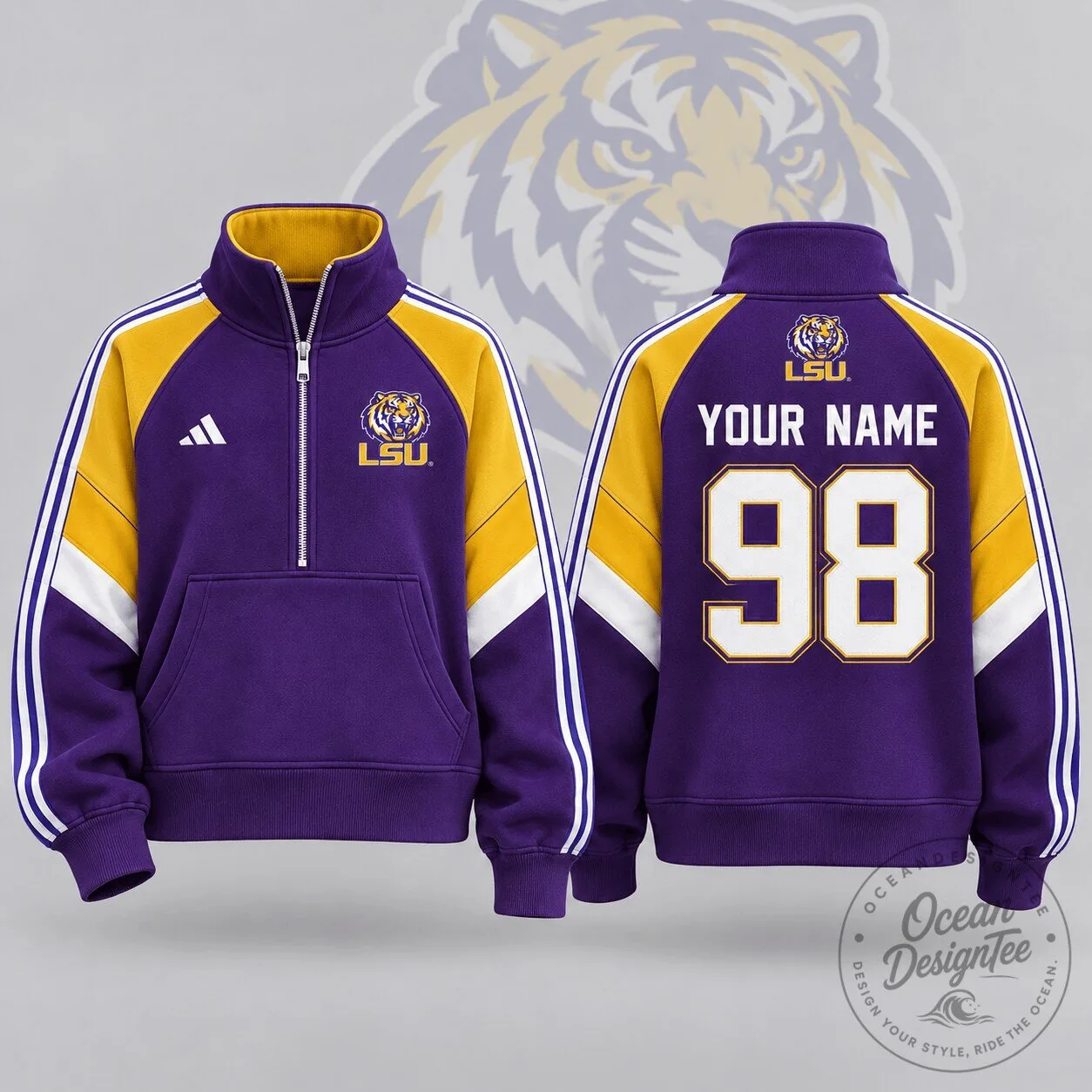 LSU Tigers Personalized Quarter Zip Pullover Sweatshirt