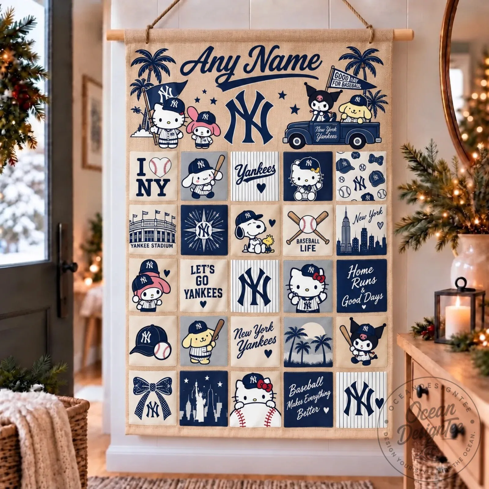 New York Yankees Hello Kitty Snoopy Custom Wall Hanging Advent Calendar
