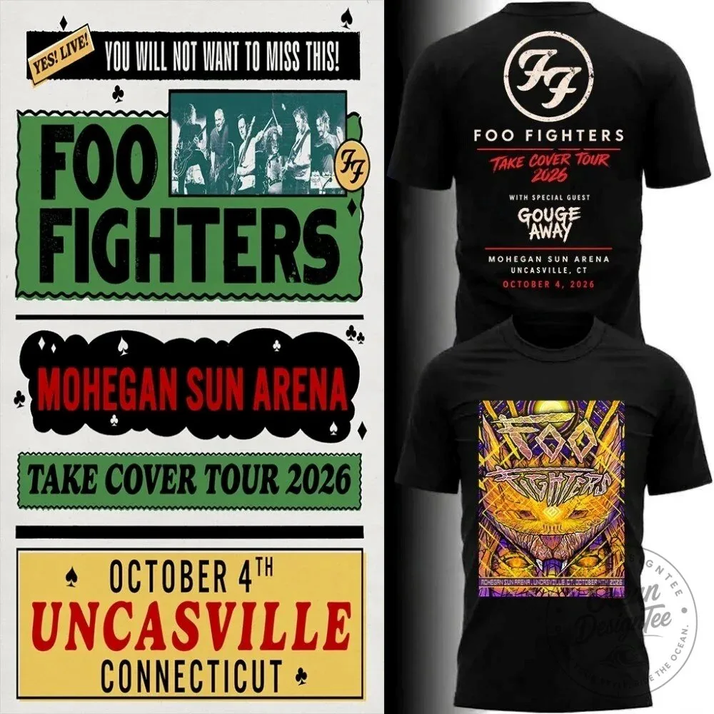 Uncasville Concert T-Shirt for Foo Fighters 2026 Take Cover Tour at Mohegan Sun Arena