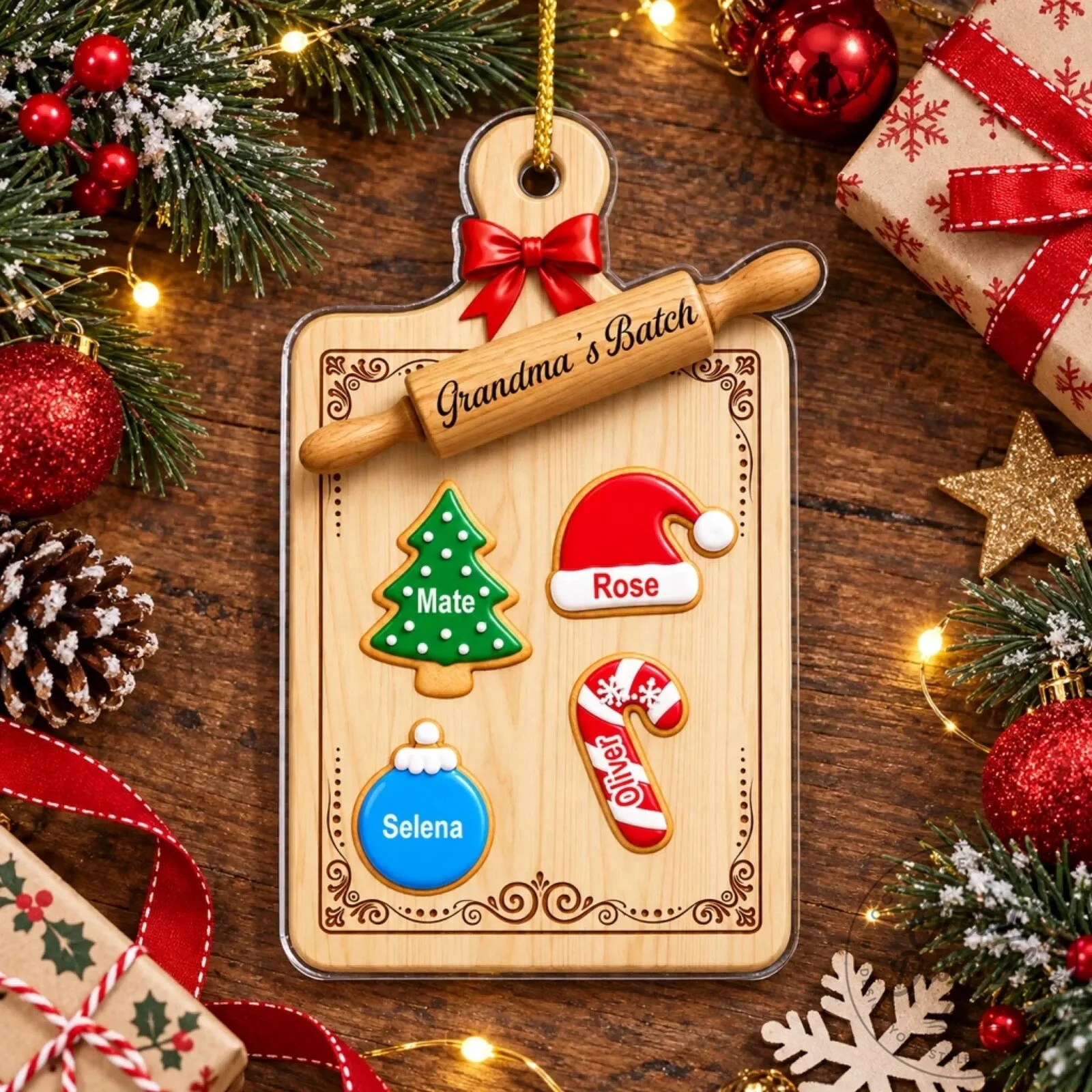 Personalized Christmas Cookie Cutting Board Ornament for Grandma's Batch 16 Personalized Christmas Cookie Cutting Board Ornament for Grandma