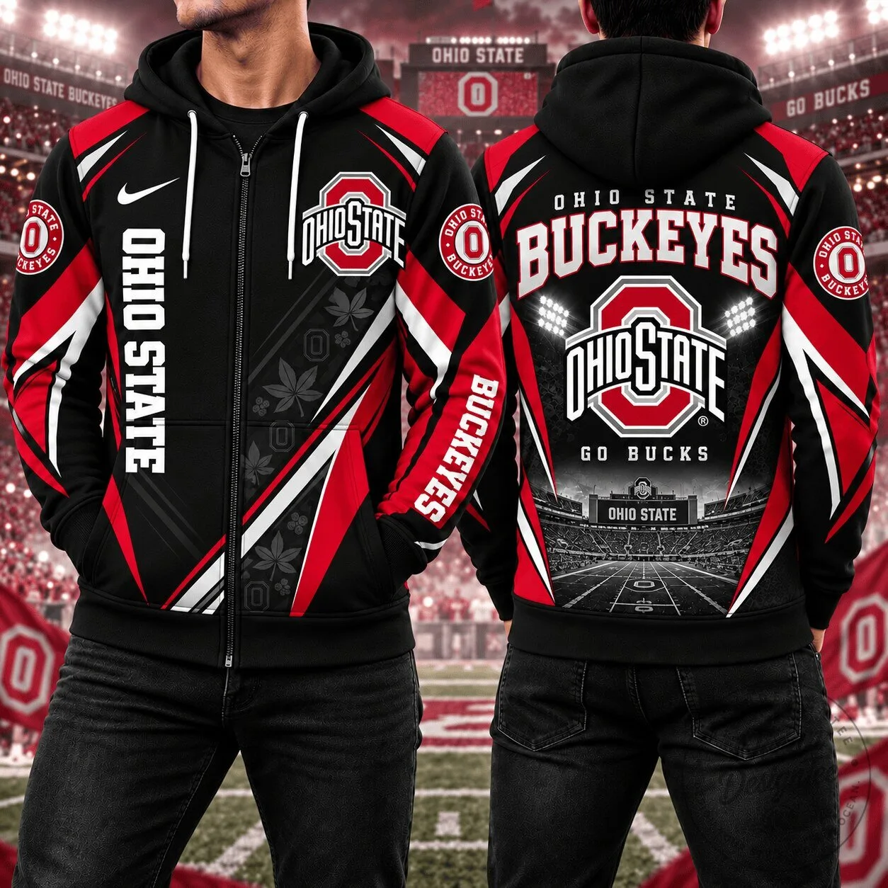 Ohio State Buckeyes Football Team Fan Full-Zip Hoodie