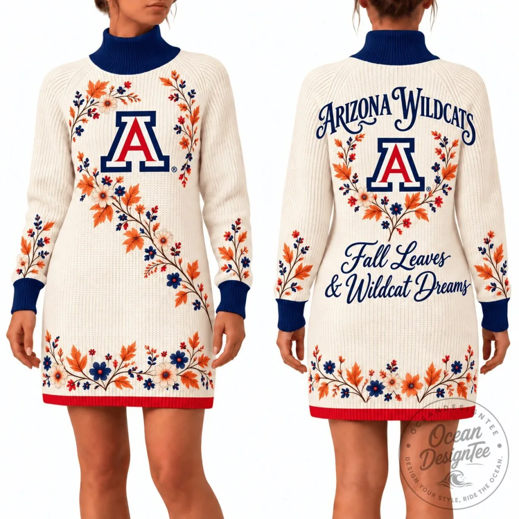 Arizona Wildcats Fall Leaves and Wildcat Dreams Women's Sweater Dress Arizona Wildcats Fall Leaves and Wildcat Dreams Women's Sweater Dress