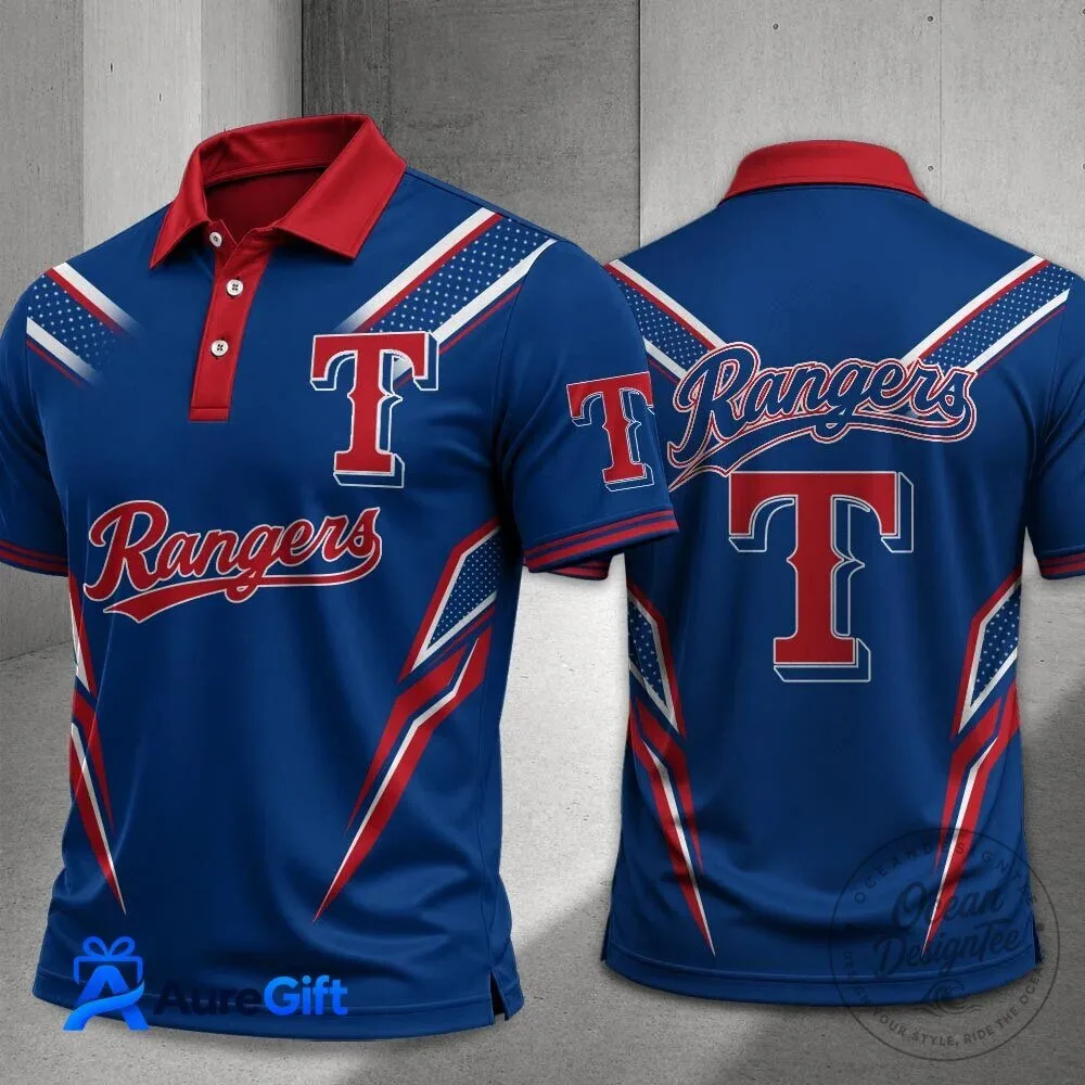 Texas Rangers Baseball Team Logo Blue and Red Polo Shirt for Men