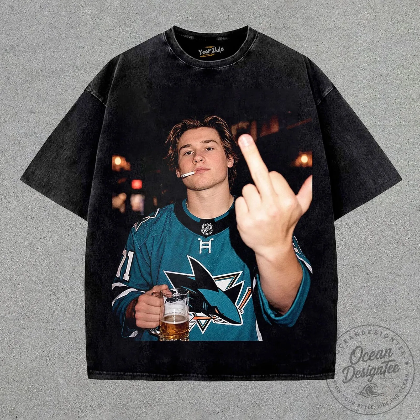 Macklin Celebrini San Jose Sharks Beer Mug Middle Finger T-Shirt