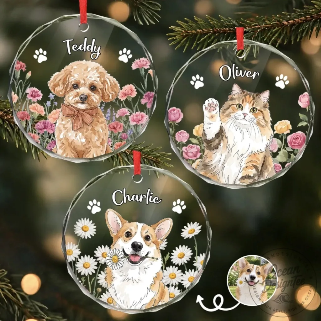 Custom Pet Photo Christmas Gifts Personalized Circle Glass Ornament Custom Pet Photo Christmas Gifts Personalized Circle Glass Ornament