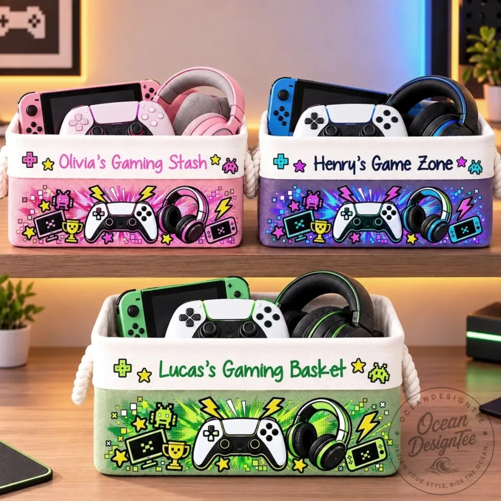 Personalized Gaming Storage Basket for Kids and Teens Personalized Gaming Storage Basket for Kids and Teens