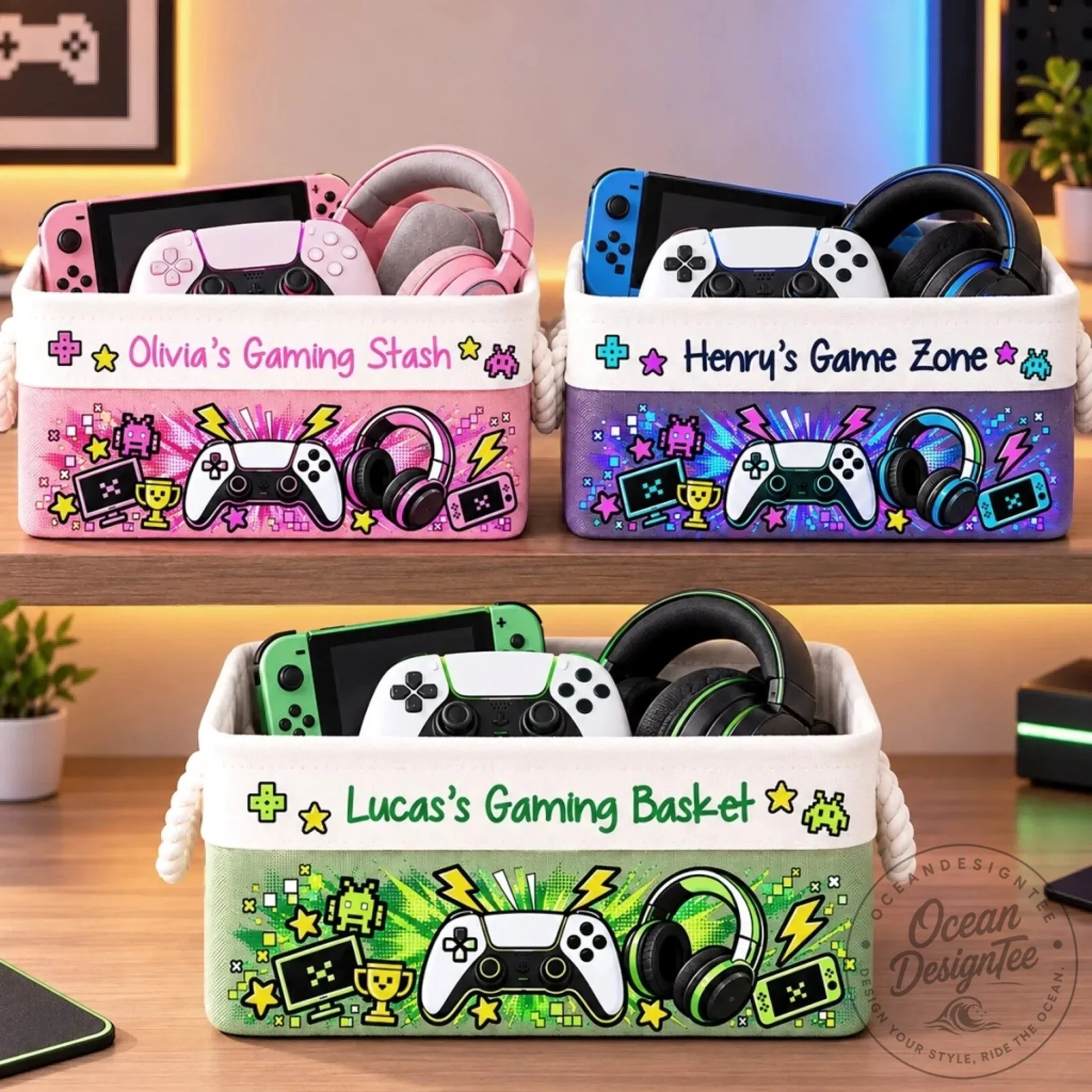 Personalized Gaming Storage Basket for Kids and Teens
