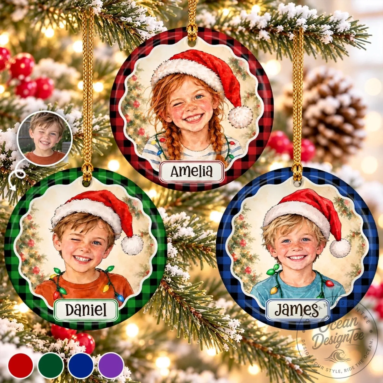 Personalized Kids Photo Santa Hat Christmas Holiday Ornament