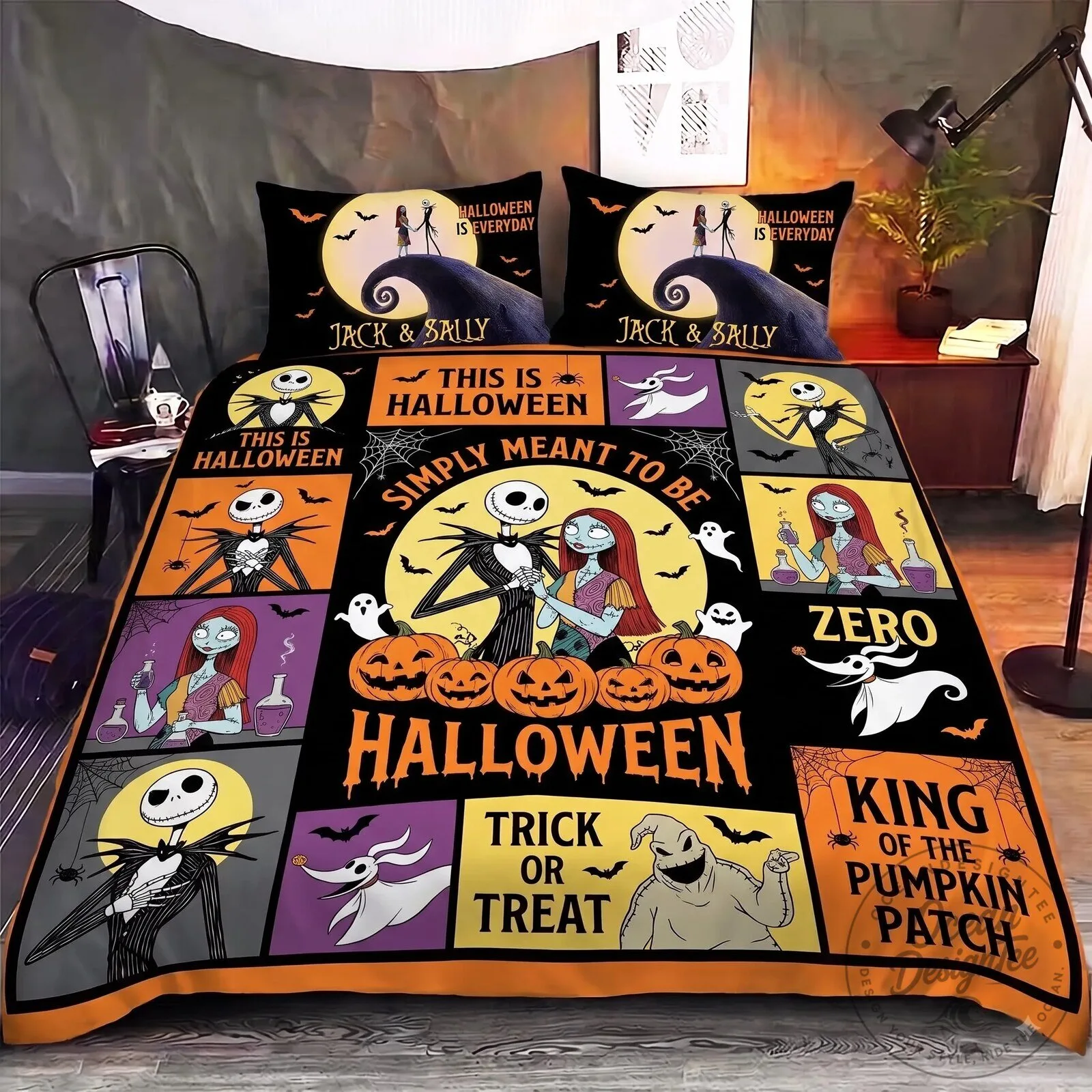 The Nightmare Before Christmas Jack and Sally Halloween Quilt Bedding Set