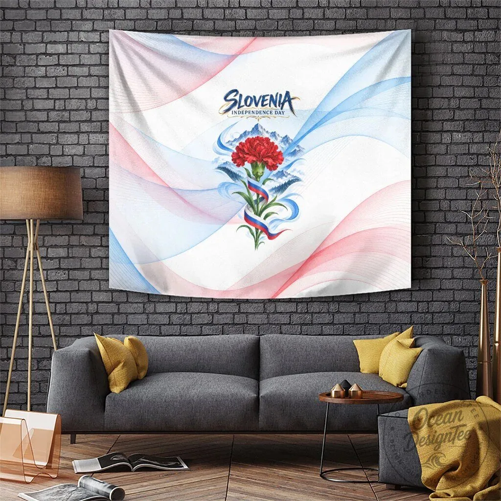 Slovenia Independence Day Red Carnation Flower Mount Triglav Flag Patriotic Wall Art Tapestry