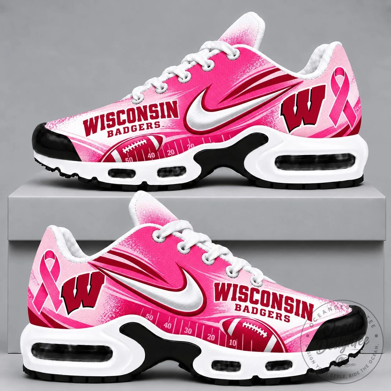 Wisconsin Badgers Breast Cancer Awareness Pink Football Team Sneakers