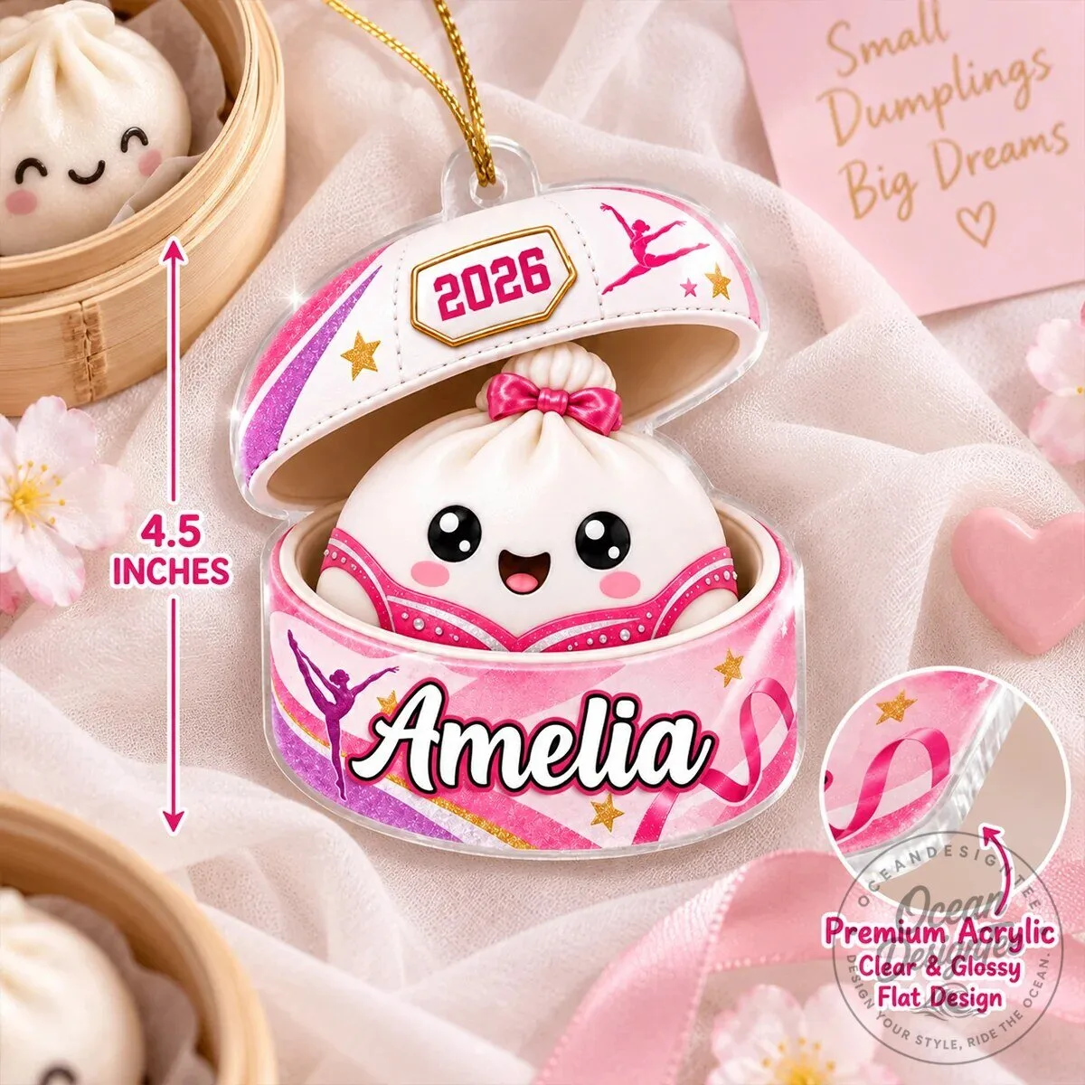 Personalized Gymnastics Dumpling Ornament - Custom Name Christmas Tree Decoration 20 Personalized Gymnastics Dumpling Ornament - Custom Name Christmas Tree Decoration