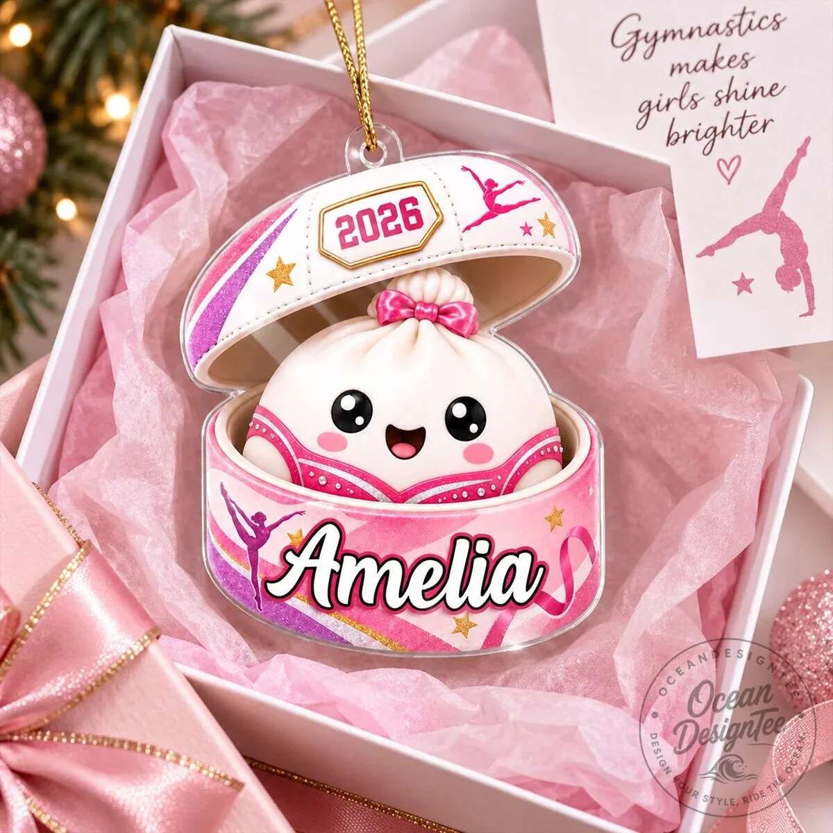 Personalized Gymnastics Dumpling Ornament - Custom Name Christmas Tree Decoration 22 Personalized Gymnastics Dumpling Ornament - Custom Name Christmas Tree Decoration