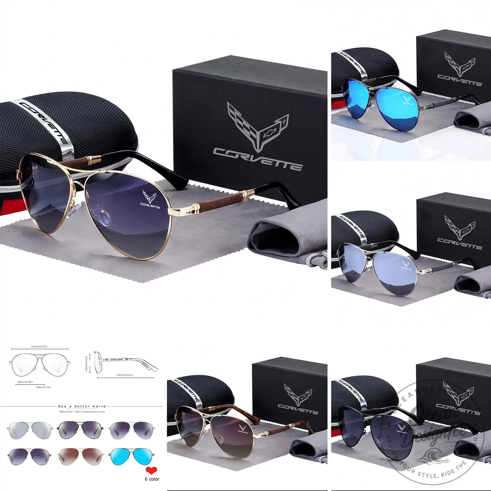 Corvette C8 Stingray Gold Frame Polarized Aviator Sunglasses with Case 21 Corvette C8 Stingray Gold Frame Polarized Aviator Sunglasses with Case