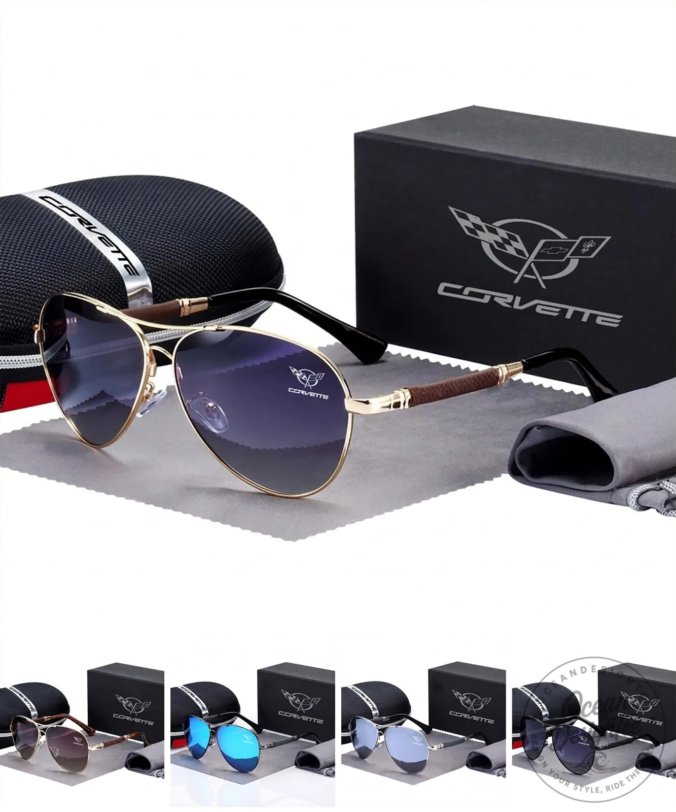 Corvette C8 Stingray Gold Frame Polarized Aviator Sunglasses with Case 23 Corvette C8 Stingray Gold Frame Polarized Aviator Sunglasses with Case