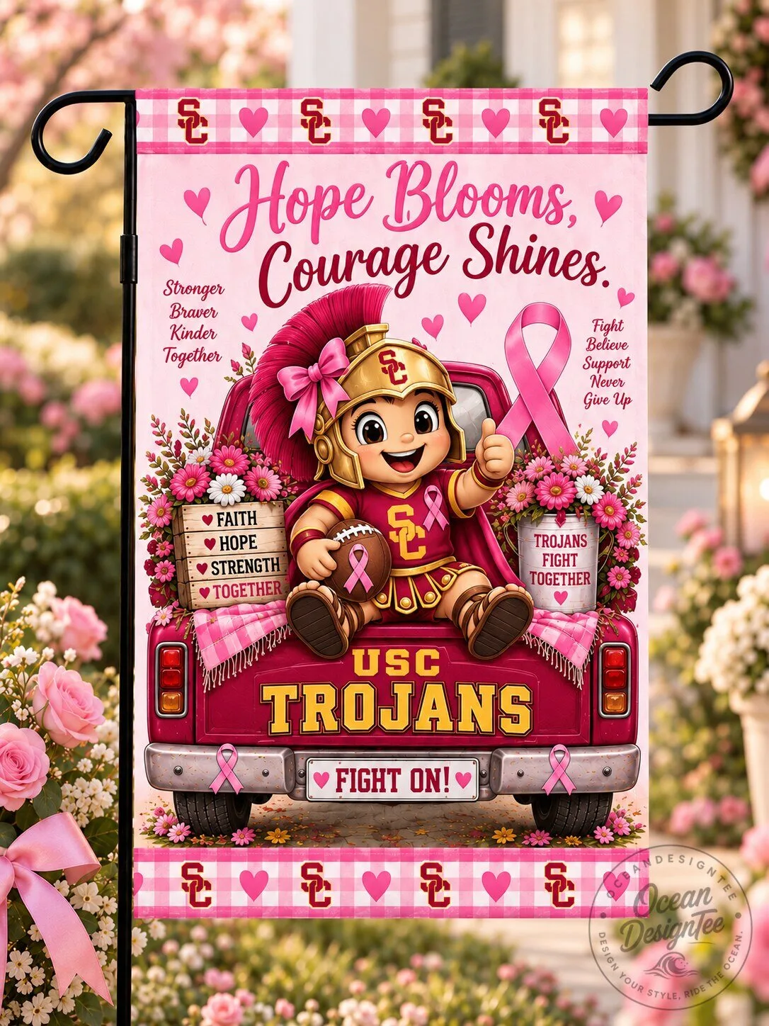 USC Trojans Breast Cancer Awareness Hope Blooms Courage Shines Flag