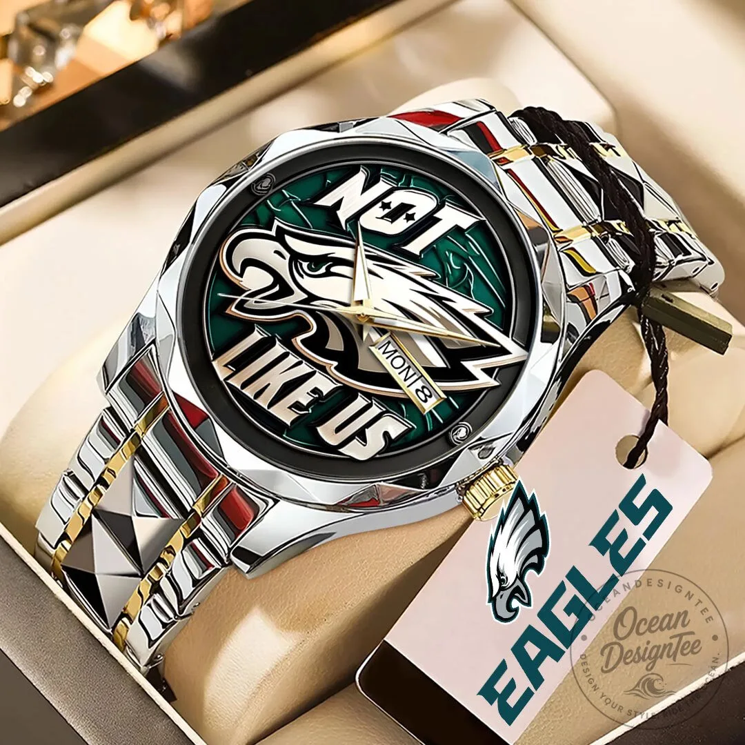 Philadelphia Eagles Not Like Us Silver and Gold Tone Stainless Steel Watch