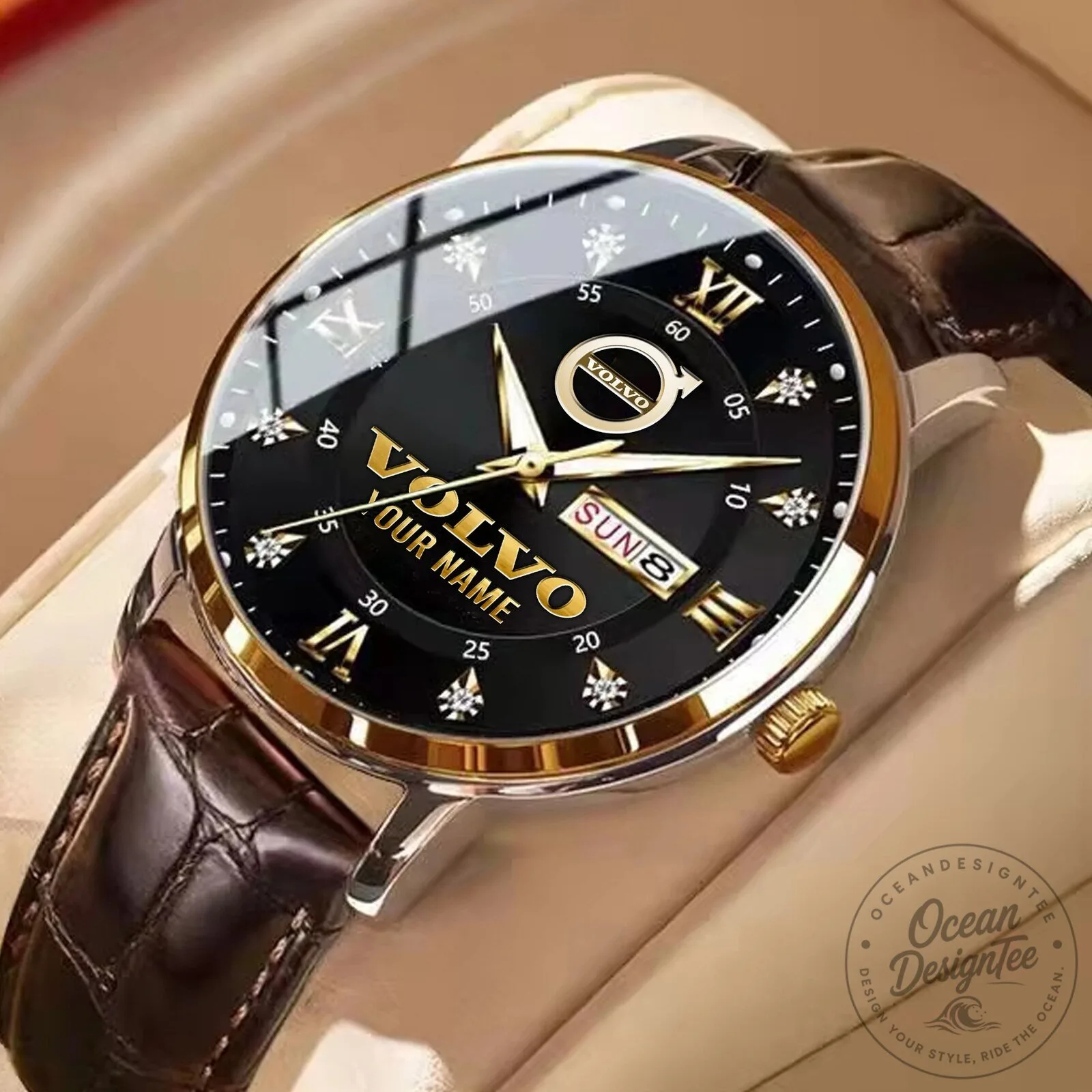 Volvo Gold Logo Custom Name Classic Men's Fashion Watch