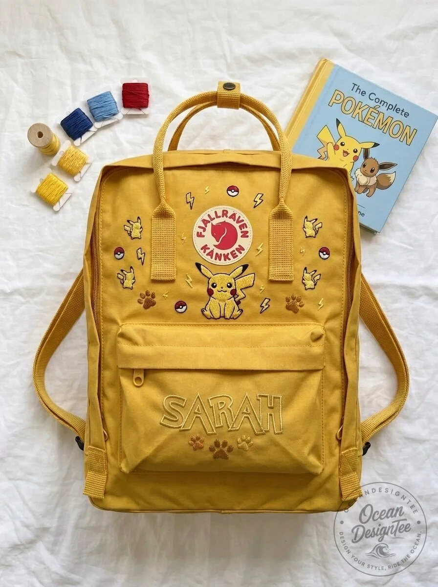 Pokemon Pikachu Embroidered Fjallraven Kanken Yellow Backpack with Custom Name