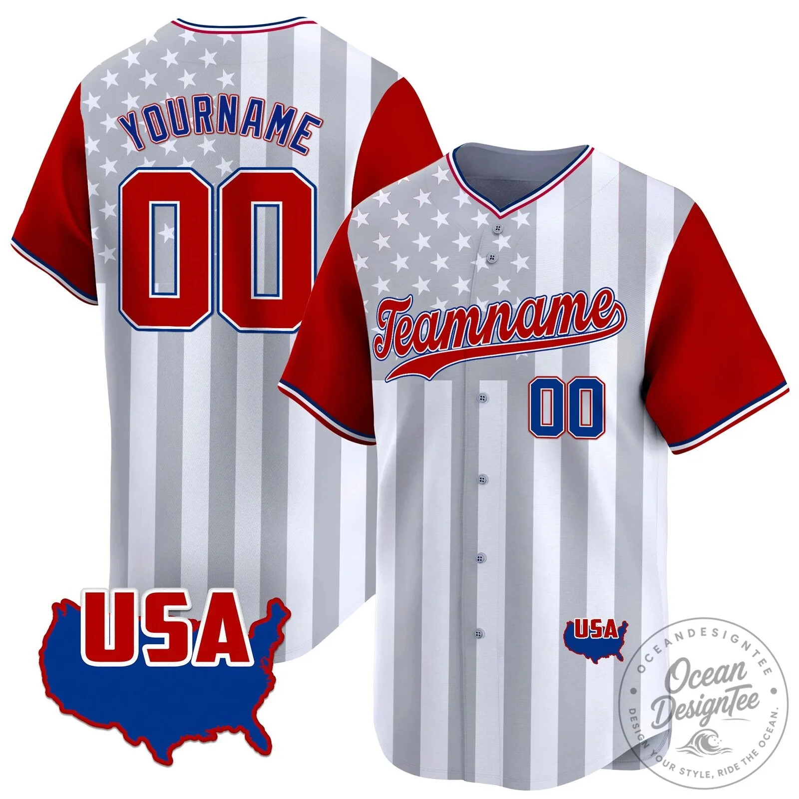 American Flag Stars and Stripes Custom Baseball Jersey